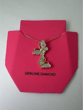Accents by Gianni Argento Diamond Accent Double Butterfly Necklace Gold Plated